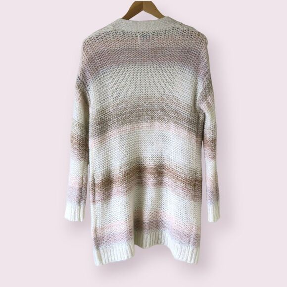 ANTHROPOLOGIE NUMPH Wool Mohair Striped Cardigan Sz S Metallic Longline Knit - Picture 4 of 10